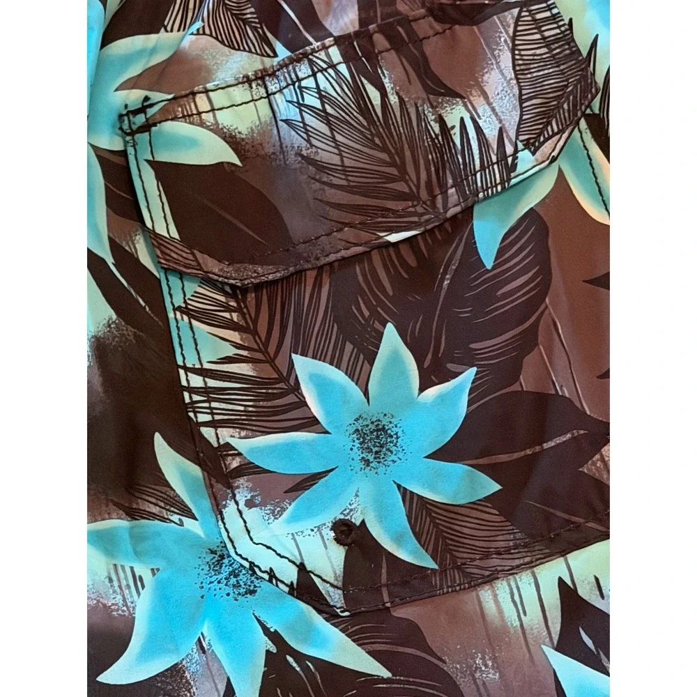 Kanu Surf Men's Tropical Floral Swim Trunks‎ Shorts 4X Blue Brown